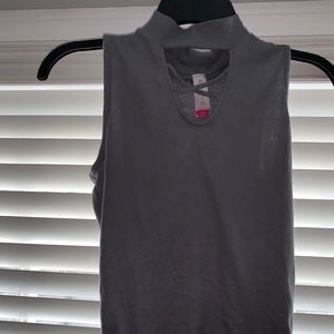 Grey cross chest high neck top ribbed